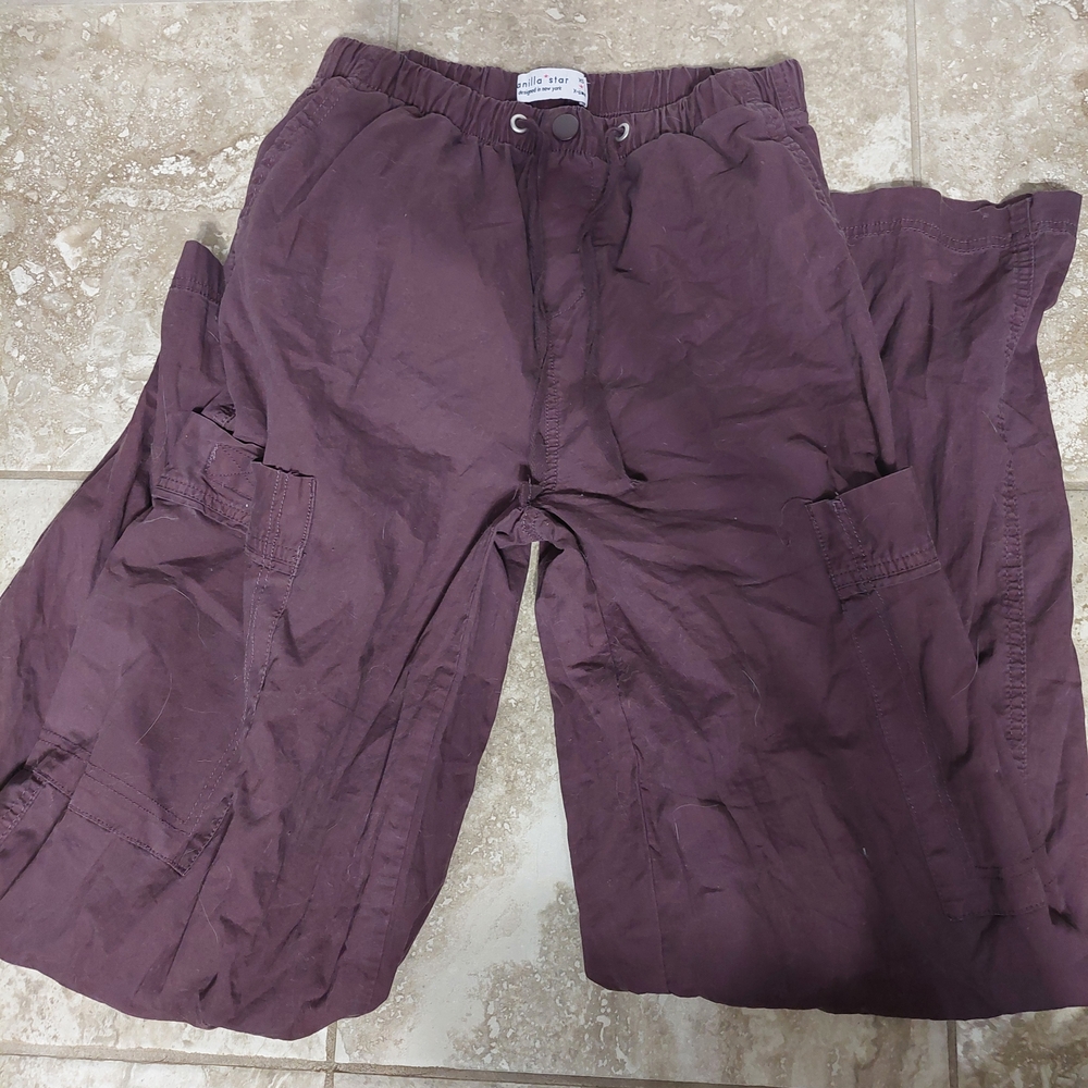 Vanilla Star Women's XS Purple Cargo Pants Lightweight Baggy Wide Leg